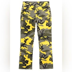 PAM AND GELA Camo Button Fly Cropped Flare Jeans